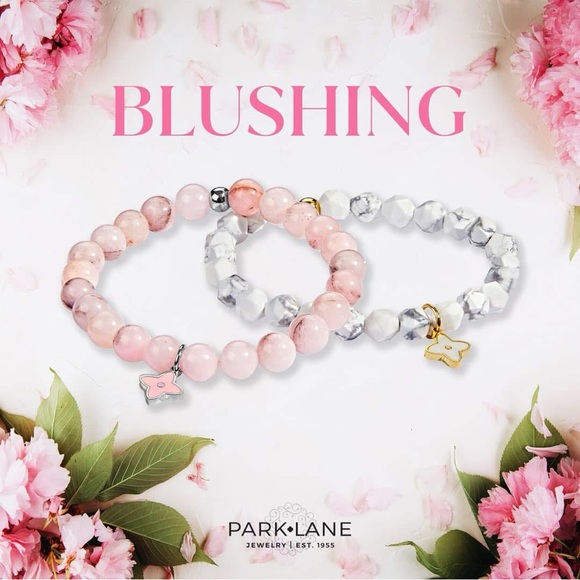 Park Lane BLUSHING Bracelets Genuine Pink Opal & White Marble Bead Stretchable 💕 - Picture 1 of 9